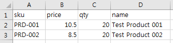 상품정보 업데이트 CSV 파일 내용